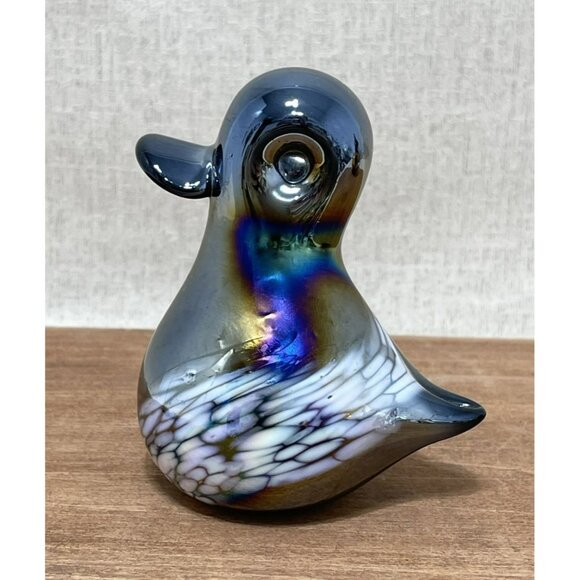 Vintage Iredescent Art glass Baby duck paper weight Purple Silver Black - Picture 4 of 8